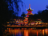 Tivoli Gardens Chinese Pagoda Restaurant at Night, Copenhagen, Denmark Photographic Print by Anders Blomqvist