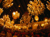 People Looking at Chandeliers Hanging from Ceiling, Murano, Venice, Italy Photographic Print by Jon Davison