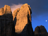 Moon Above Tre Cimo Di Lavaredo at Dawn, Dolomiti Di Sesto Natural Park, Trentino-Alto-Adige, Italy Photographic Print by Grant Dixon