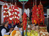 Hanging Chilli and Vegetables at Market, Rovinj, Croatia Photographic Print by Wayne Walton