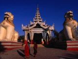 Two Giant Chinthes (Mythical Half-Lion, Half-Dragon) Guarding Entrance to Mahamuni Paya, Myanmar Photographic Print by Anders Blomqvist