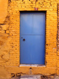 Blue Door on Yellow Brick House., Milas, Mugla, Turkey Photographic Print by Greg Elms