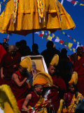 Tibetan Lamas Carrying Photo of Dalai Lama During Tibetan New Years Festival, Nepal Photographic Print by Kraig Lieb