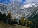 Hikers Going to Grimmels Pasture, Piz Ftur and Piz Sampuoir in Swiss Nat. Park, Zernez, Switzerland Photographic Print by Martin Moos
