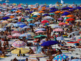 Many Umbrellas at Spiaggia Di Pelosa, Stintino, Sardinia, Italy Photographic Print by Dallas Stribley