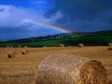 Straw Bales and Rainbow at Harvest Time, Ireland Photographic Print by Gareth McCormack