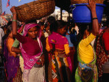 Women Balancing Fish Baskets at Fish Market on Sassoon Dock, Mumbai, Maharashtra, India Photographic Print by Dallas Stribley