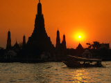 Sunset Over Temple of Dawn (Wat Arun) on River Mae Nam Chao Phraya, Bangkok, Thailand Photographic Print by John Elk III