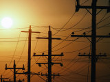 Power Lines at Dusk, Australia Fotografie-Druck von Peter Hendrie