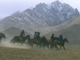 Semi-Nomadic Tajiks of the Pamir Mountains Herding Sheep with Horses, Near Kashgar, Kashgar, China Photographic Print by Keren Su