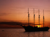 Tall Ship at Anchor South of Rouseau, West Coast, Roseau, Dominica Fotografisk tryk af Michael Lawrence