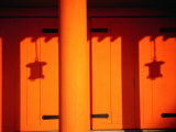 Lantern Shadows on an Orange Wall of the Heian Shrine, Kyoto, Kinki, Japan, Photographic Print by Frank Carter