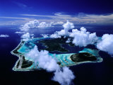 Aerial View of Islands and Surrounding Reefs, French Polynesia Photographie par Manfred Gottschalk