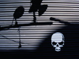 Graffiti and Shadows of Street Lamps on Garage Shutter Door, Tokyo, Japan Photographic Print by Martin Moos