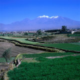 Terraced Fields at Arequipa with the Distant Volcano Chachani (The Beloved), Arequipa, Peru Photographie par Wes Walker