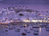Overview of Mykonos Town harbor, Mykonos, Cyclades Islands, Greece Photographic Print by Walter Bibikow