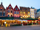 Cafes in Marketplace in Downtown Bruges, Belgium Photographic Print by Bill Bachmann