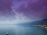 Calabrian Sunset and Sailboat, Strait of Messina, Scilla, Calabria, Italy Photographie par Walter Bibikow