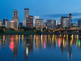 City Lights Glowing at Night, Portland, Oregon, USA Photographic Print by Janis Miglavs