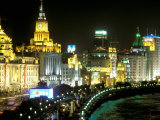 View of the Bund Area Illuminated at Night, Shanghai, China Photographic Print by Walter Bibikow