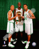 Kevin Garnett, Ray Allen, & Paul Pierce with the 2007-08 NBA Champion trophy Photo
