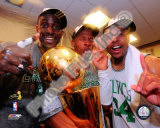 Kevin Garnett, Ray Allen, & Paul Pierce with the 2007-08 NBA Champion trophy Photo