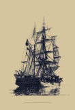 Antique Ship in Blue I Prints by Mersky 
