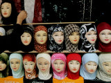 Arab Woman Buys an Islamic Head Dress in Preparation for the Muslim Holy Fasting Month of Ramadan Photographic Print