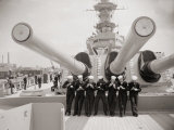 US Sailors Enjoying a Tub of Ice Cream after Their Ship the US Iowa Docks at Portsmouth, July 1955 Photographic Print