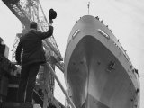 Shipyard Director Waves off the Ship at the Launch of the Transvaal Castle, January 1961 Photographic Print