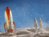 Astronaut Figurines Walking Towards Rocket Stampa fotografica Astronaut Figurines Walking Towards Rocket Stampa fotografica