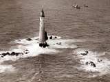 A Trinity House Steamer Waits off the Eddystone Lighthouse to Deliver Christmas Supplies, 1938 Photographic Print
