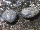 Rocks with the Words Imagine and Create in Water Fotografie-Druck
