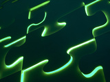 Black Puzzle with Green Light Shining Through the Cracks Photographic Print
