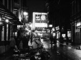 Street Scene at Night in London Around Shaftsbury Avenue Theatre District, February 1987 Photographic Print