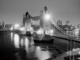A View of Tower Bridge on the River Thames Illuminated at Night in London, April 1987 Photographic Print