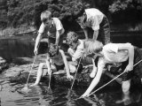 Group of Children Fishing in a Stream with Nets Photographie