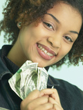 Woman Holding Money Photographic Print