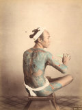 Portrait of a Seated 'Tattoo' Man Tattooing Himself Photographic Print