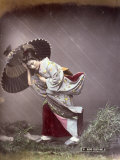 Full-Length Portrait in Studio of a Young Japanese Girl in a Traditional Costume Worn on Windy Days Photographic Print