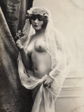A Young Woman Posing Naked: a Veil Covers Her Hair and Comes Down Her Body Photographic Print