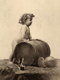 Portrait of a Nude Child in Front of a Wine Cask Photographic Print