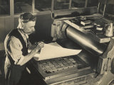 Printer in a Waistcoat with a Handlebar Moustache Checks His Printing Chase on the Chase Reprodukcja zdjęcia Printer in a Waistcoat with a Handlebar Moustache Checks His Printing Chase on the Chase Reprodukcja zdjęcia
