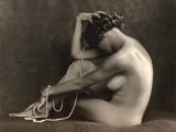 Portrait of a Young Nude Woman Sitting in Profile Photographic Print