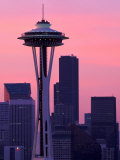 Dawn View of Space Needle and Downtown Seattle, Washington, USA Photographic Print by William Sutton