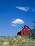 Red Barn with Rolled Hay Bales, Potlatch, Idaho, USA Photographic Print by Julie Eggers