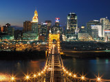 View From John A Roebling Bridge Between Cincinnati, Ohio and Covington, Kentucky, USA Fotografie-Druck von Adam Jones