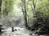Fly Fisherman Near a Stone Bridge Photographic Print