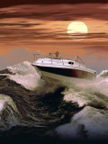 Boating at Sunset through Rough Water Photographic Print