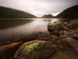 Stormy Day with Green Lichen on Rocks of Jordon Pond, Acadia National Park, Maine, USA Photographic Print by Joanne Wells